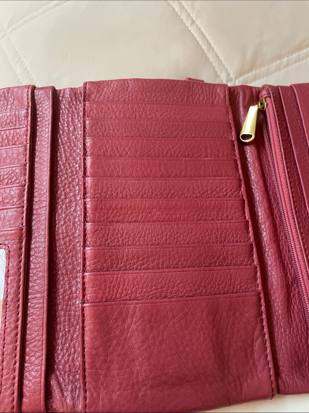 HOBO Leather Fold-Over Wallet in Deep Raspberry - Picture 4 of 6